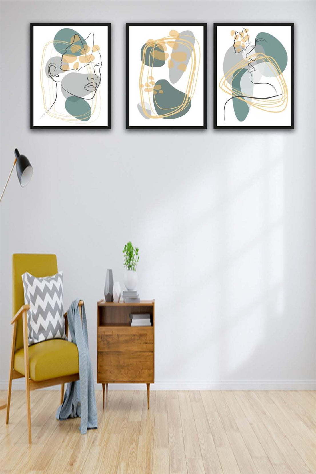 3 Parça Modern Lineart Suliet Tarzda Sanatsal Siyah Çerçeve Görünümlü Uv Baskı Mdf Tablo Seti