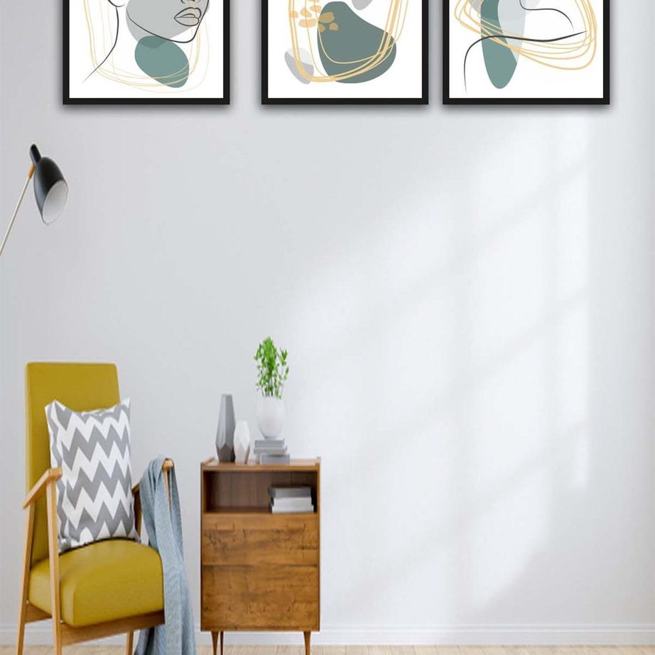 3 Parça Modern Lineart Suliet Tarzda Sanatsal Siyah Çerçeve Görünümlü Uv Baskı Mdf Tablo Seti