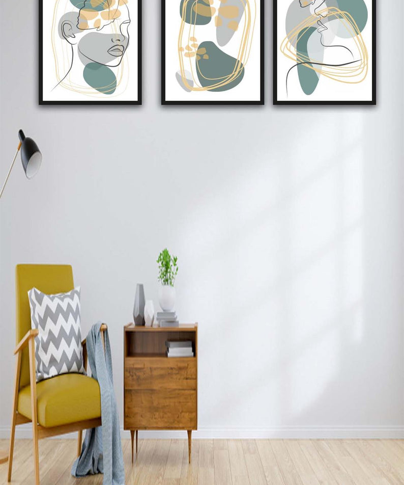 3 Parça Modern Lineart Suliet Tarzda Sanatsal Siyah Çerçeve Görünümlü Uv Baskı Mdf Tablo Seti