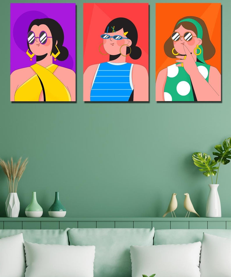 3 Parça kız dijital baskı tablo seti