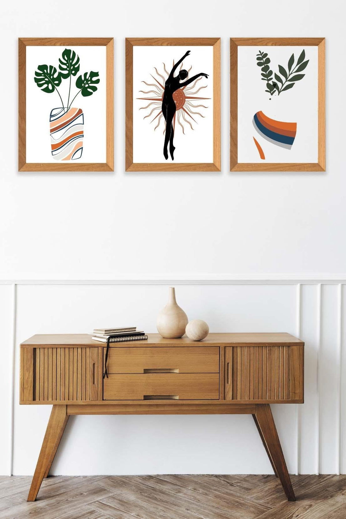 Botanik Temalı Ahşap Çerçeve Görünümlü Tablo Seti