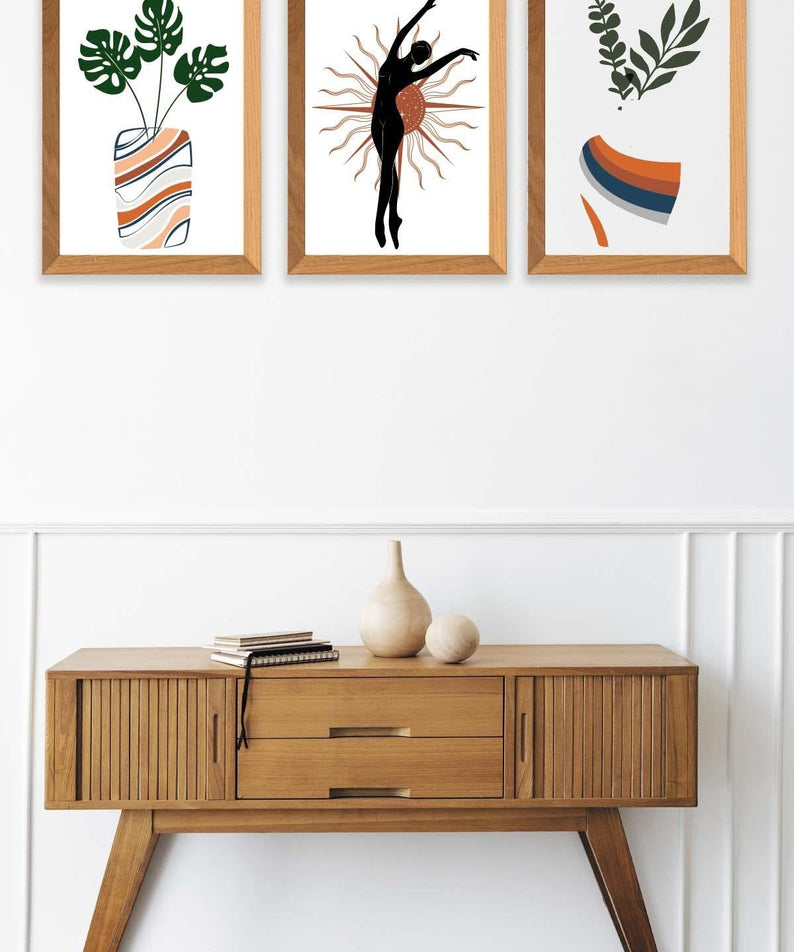 Botanik Temalı Ahşap Çerçeve Görünümlü Tablo Seti