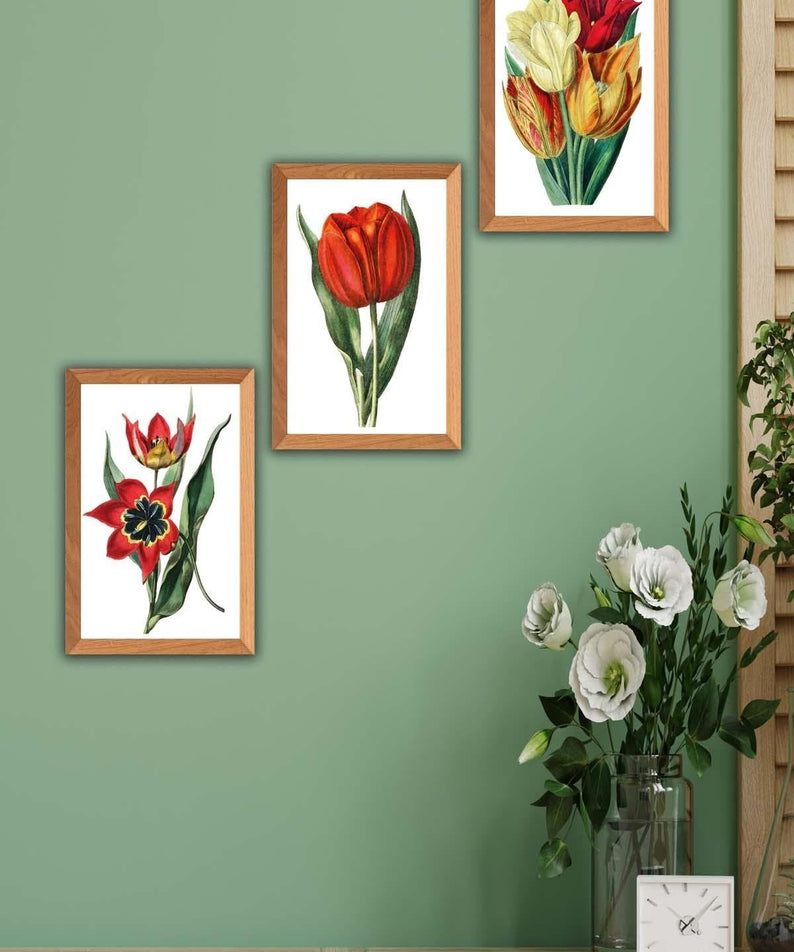 Gül Temalı Ahşap Çerçeve Görünümlü Tablo Seti