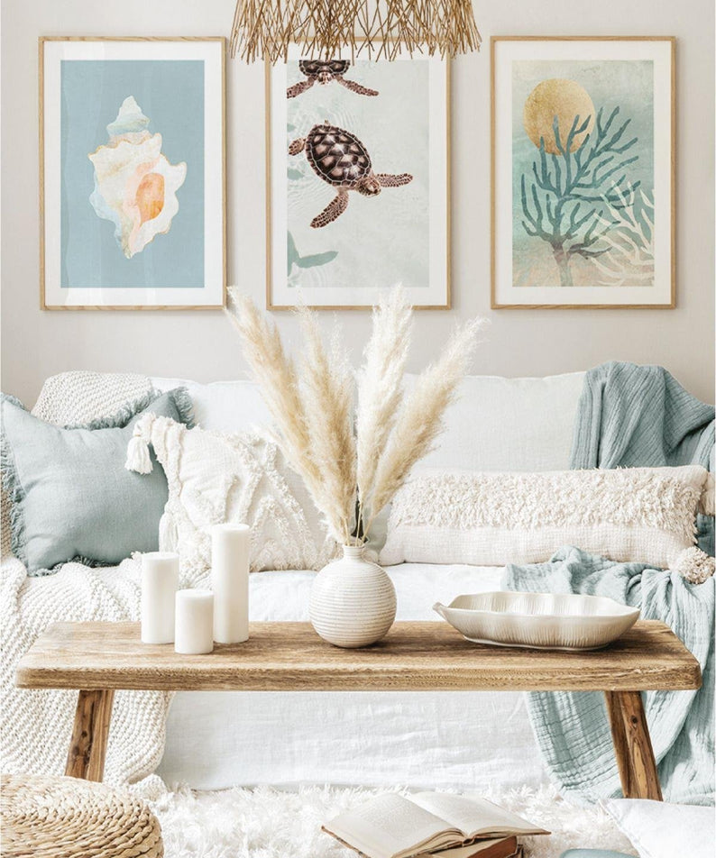 3 Parça Yaz Temalı Ahşap Çerçeve Görünümlü Tablo Seti