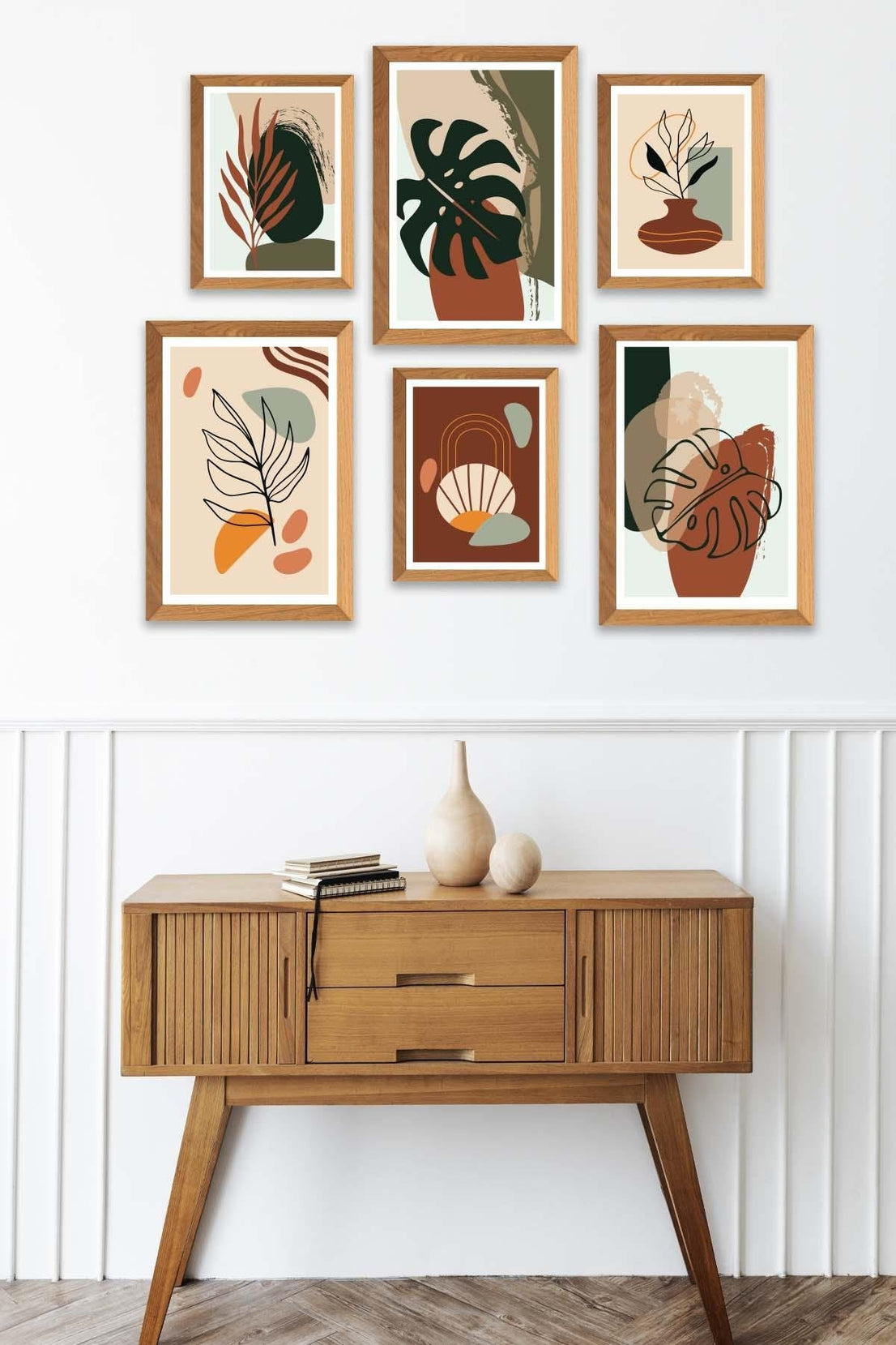 6 Parça Bohem Temalı Ahşap Çerçeve Görünümlü Tablo Seti