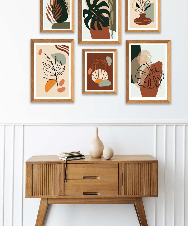 6 Parça Bohem Temalı Ahşap Çerçeve Görünümlü Tablo Seti