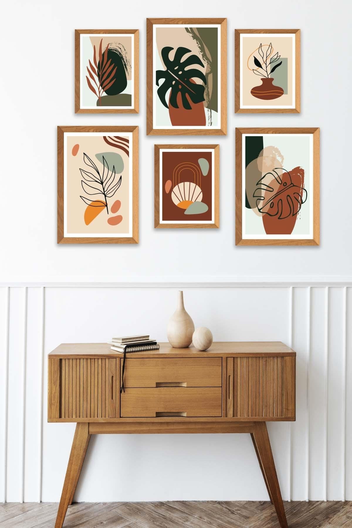 6 Parça Bohem Temalı Ahşap Çerçeve Görünümlü Tablo Seti