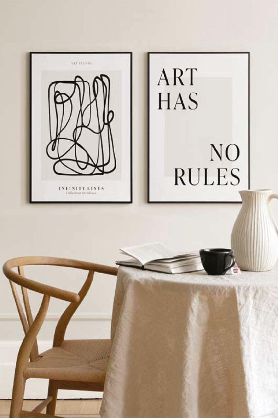 Art Has No Rules Temalı Siyah Çerçeve Görünümlü Tablo Seti