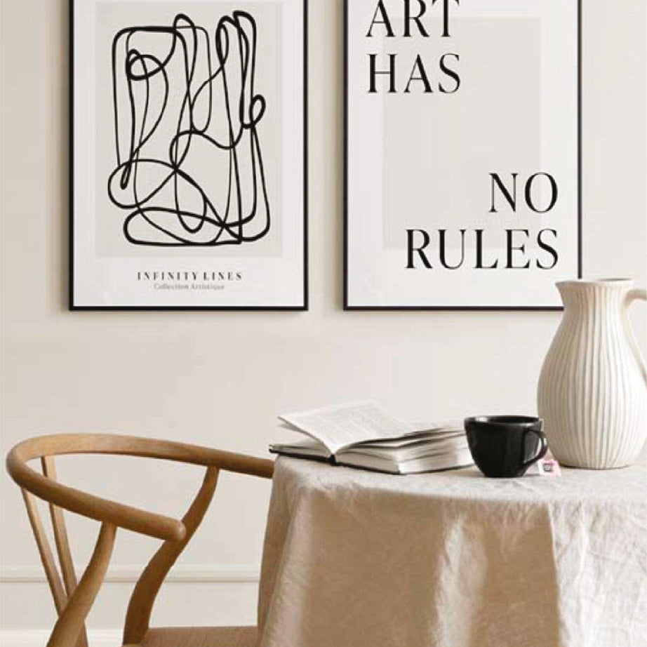 Art Has No Rules Temalı Siyah Çerçeve Görünümlü Tablo Seti