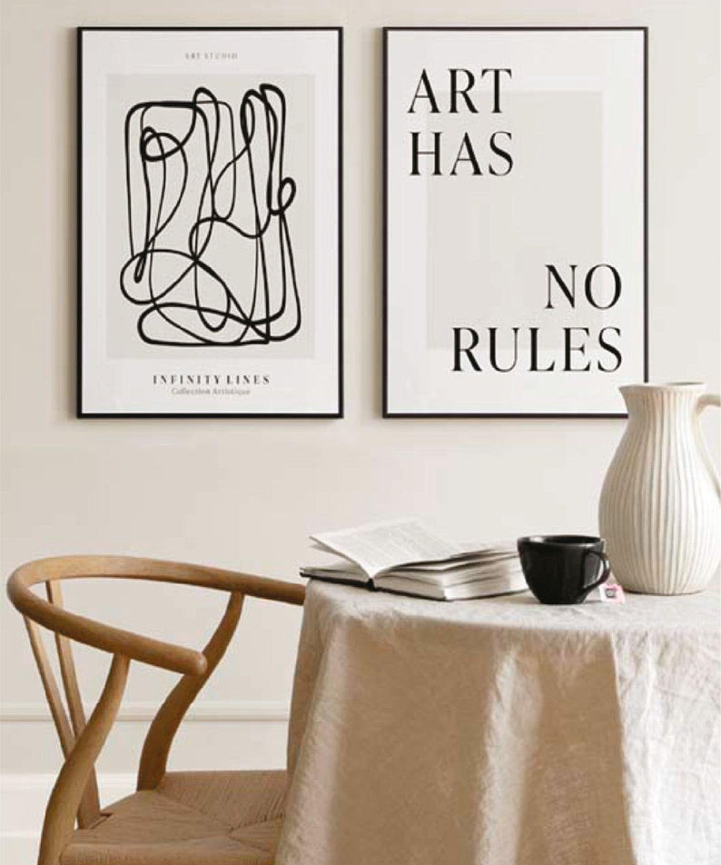 Art Has No Rules Temalı Siyah Çerçeve Görünümlü Tablo Seti