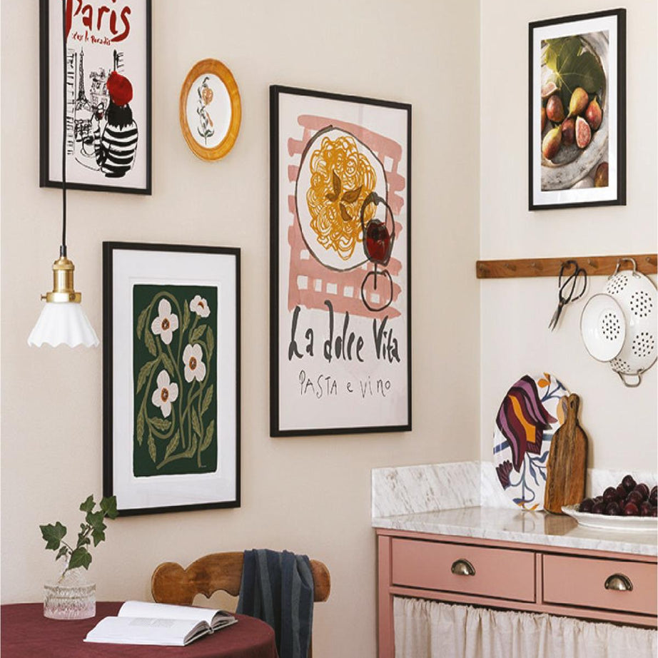 4 Parça La Doler Vita Soyut Modern Sanat (SİYAH ÇERÇEVE GÖRÜNÜMLÜ) Tablo Seti
