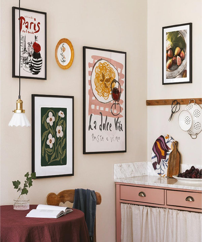 4 Parça La Doler Vita Soyut Modern Sanat (SİYAH ÇERÇEVE GÖRÜNÜMLÜ) Tablo Seti