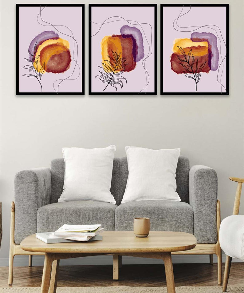 3 Parça Bohem Ve Suluboya Tarzda (Siyah Çerçeve Görünümlü) Uv Baskı Mdf Tablo Seti