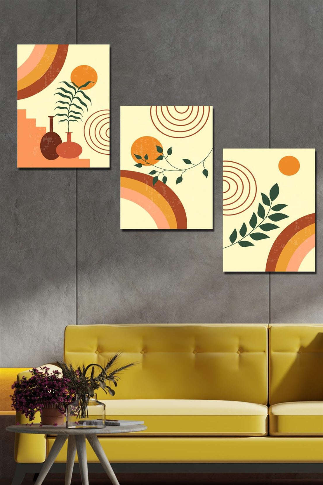3 Parça bohem tarzı sanatsal tablo seti