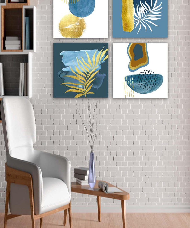 4 Parça Suluboya Botanik Tarzda Uv Baskı Tablo Seti