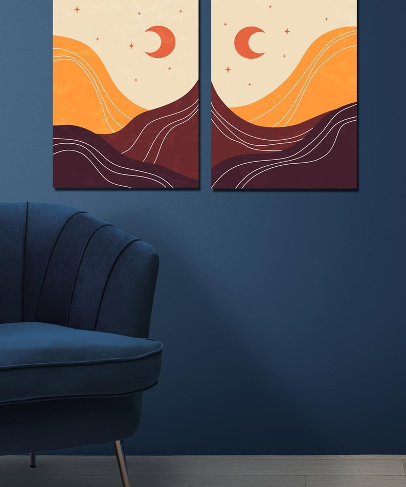 2 Parça günbatımı dijital baskı tablo seti