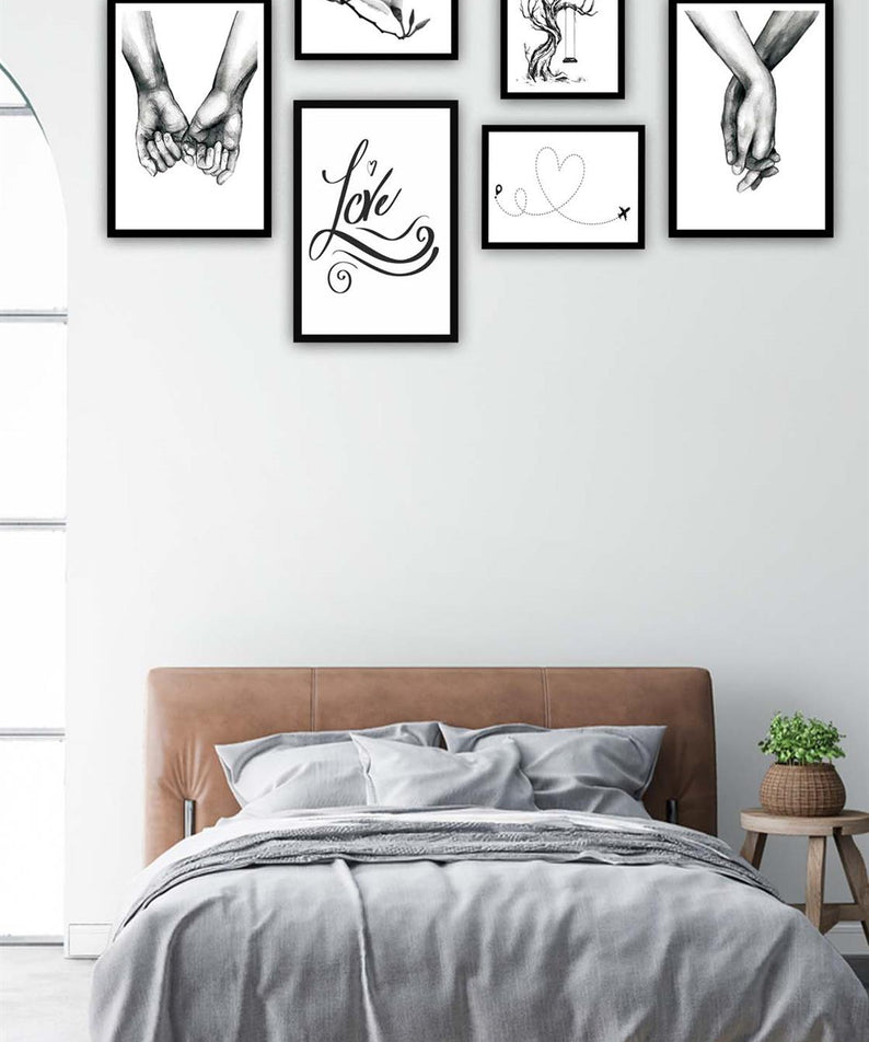 6 Parça Siyah Beyaz Sanatsal Çerçeve Görünümlü Tablo Seti