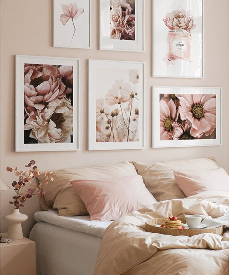 6 Parça Coco Chanel Ve Gül Desenli Sanatsal Tablo Seti