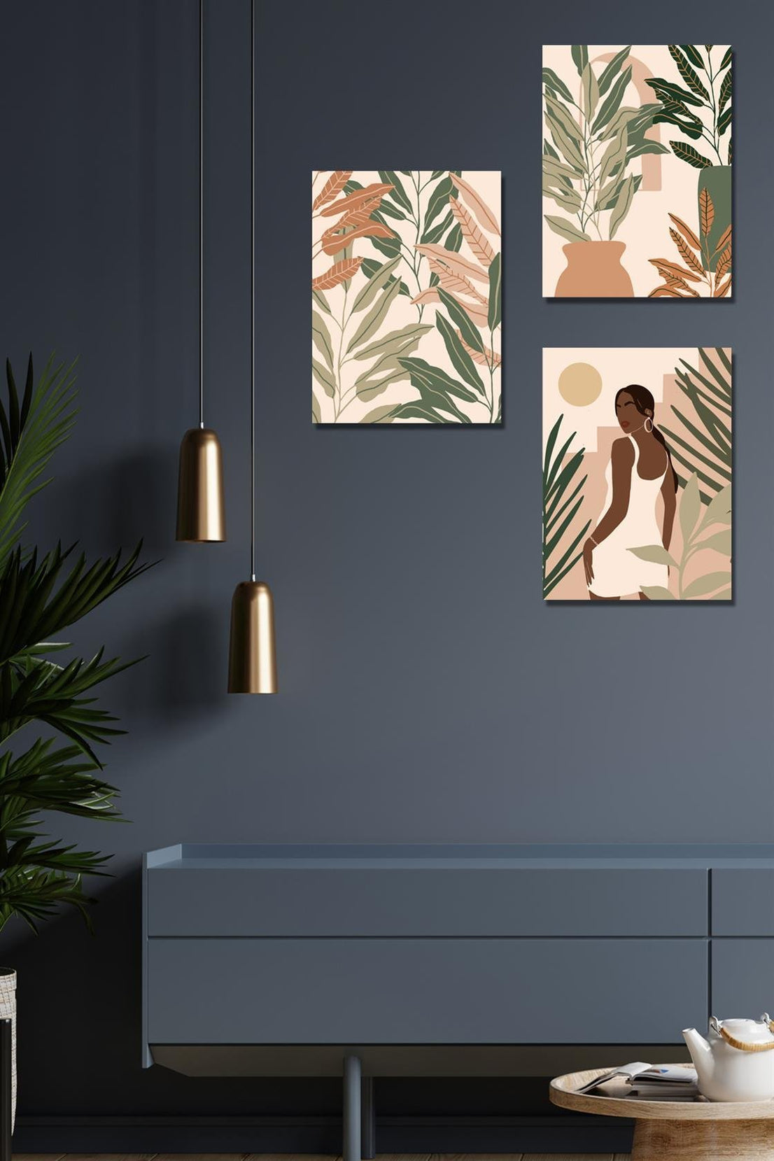 Botanik kadın 3'lü tablo seti