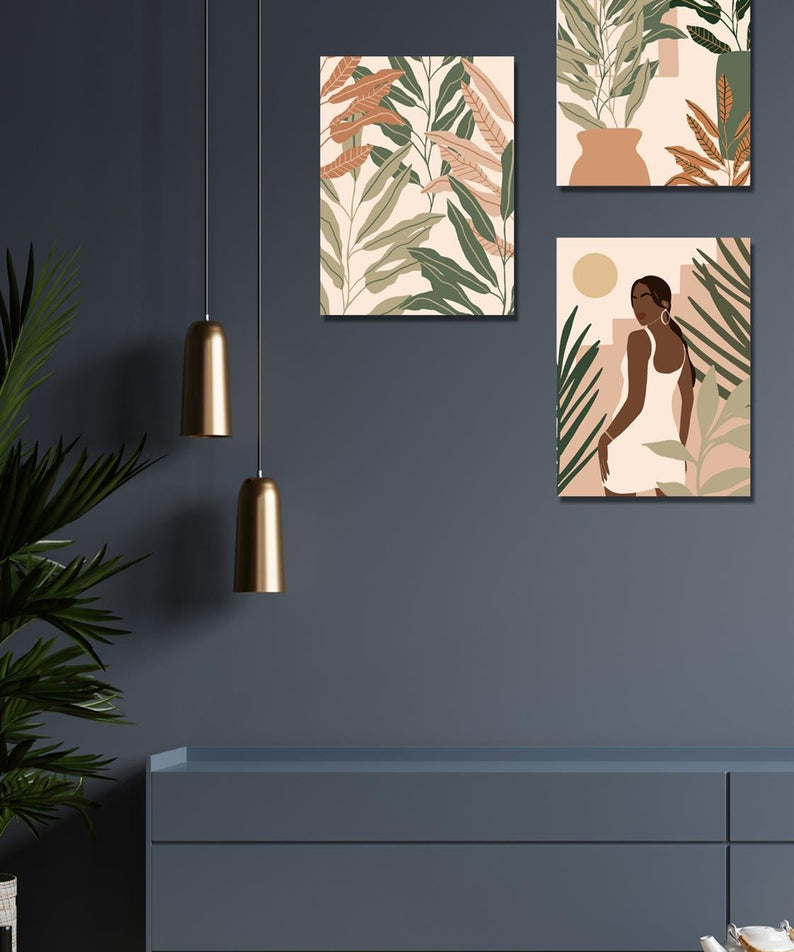 Botanik kadın 3'lü tablo seti