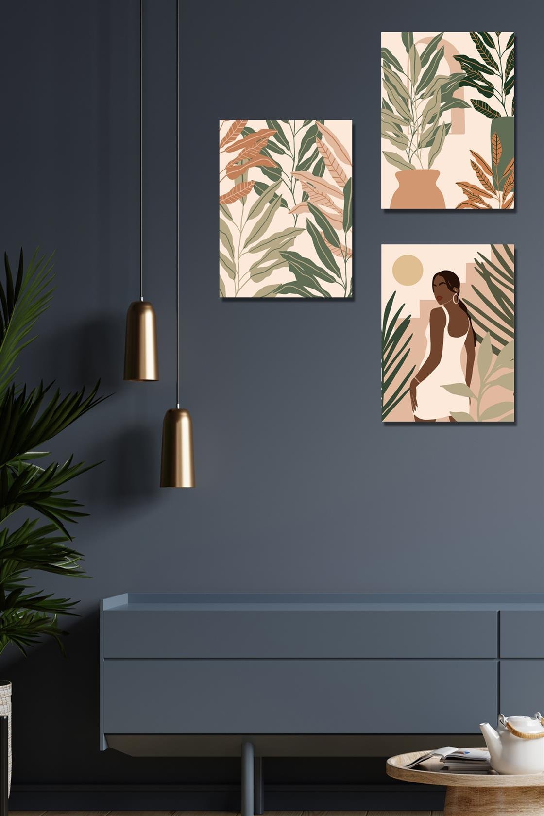 Botanik kadın 3'lü tablo seti