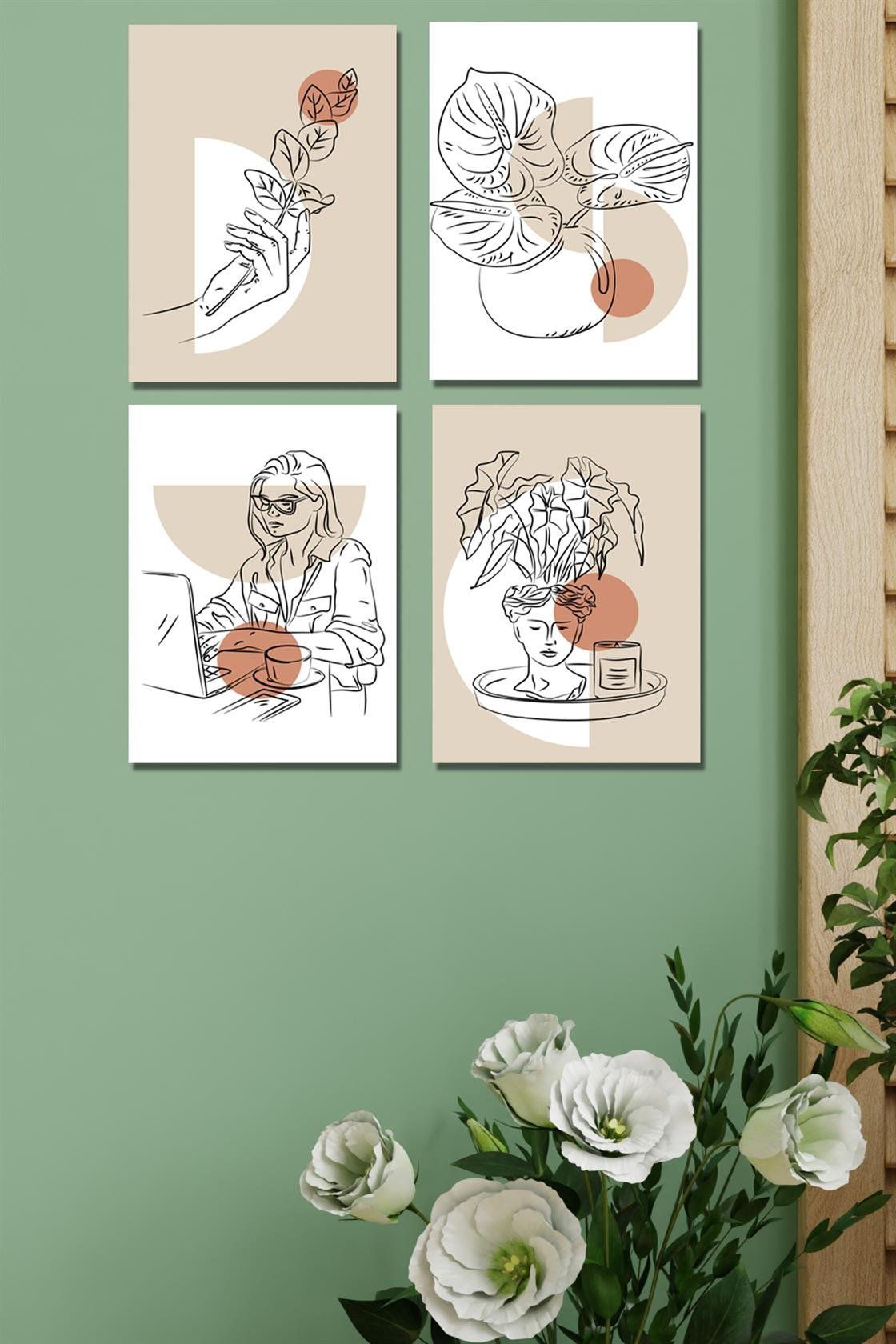 Çizgi tarzında 4'lü sanatsal tablo seti