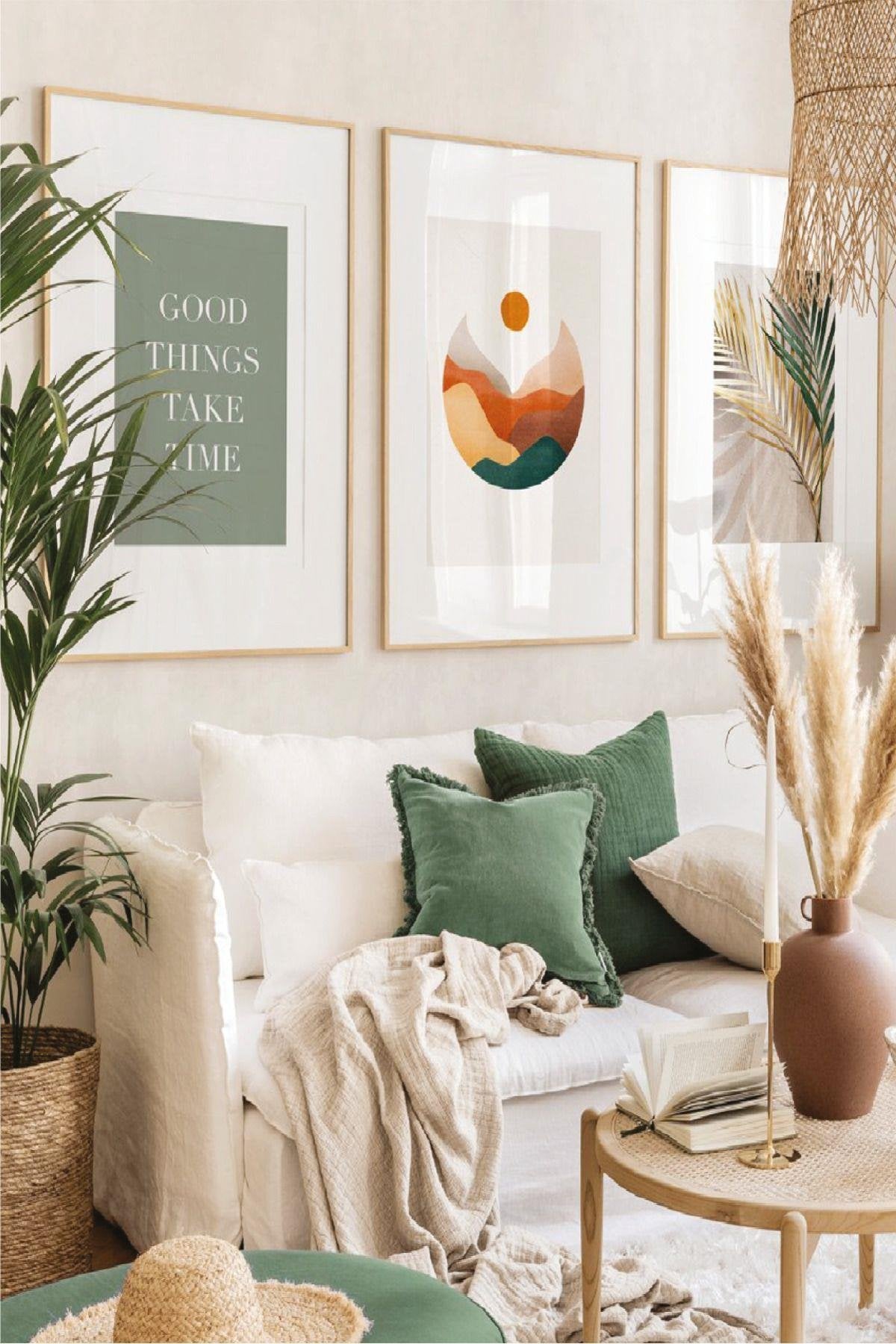 3 Parça Good Things Ahşap Çerçeve Görünümlü Tablo Seti