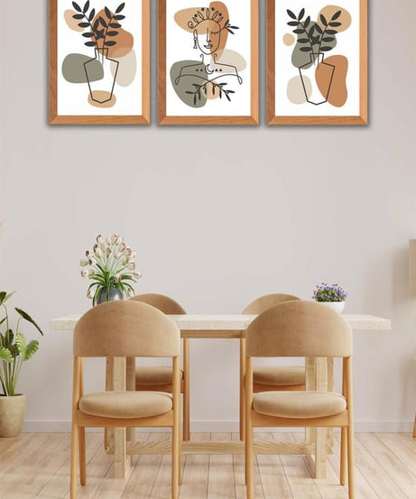 3 Parça Bohem Tarzı Sanatsal Ahşap Çerçeve Görünümlü Tablo Seti