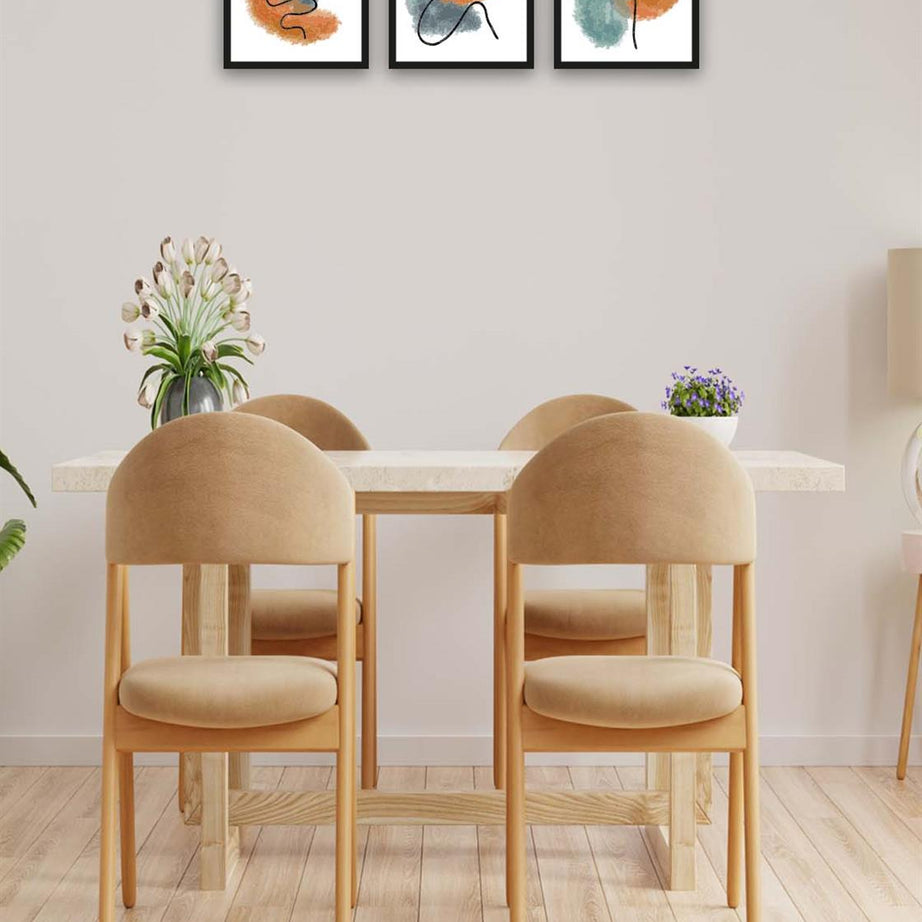 3 Parça Watercolur Tarzda Sanatsal Siyah Çerçeve Görünümlü Uv Baskı Mdf Tablo Seti