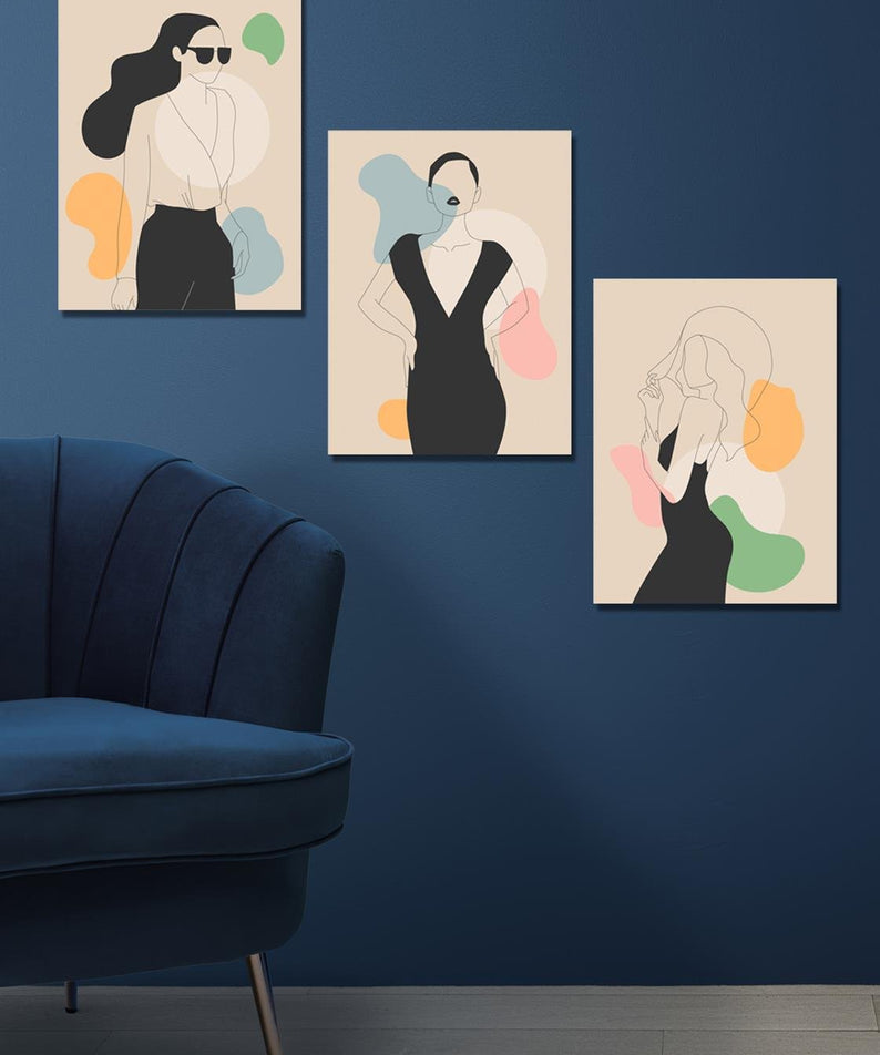3 parça modern kadın tablo seti