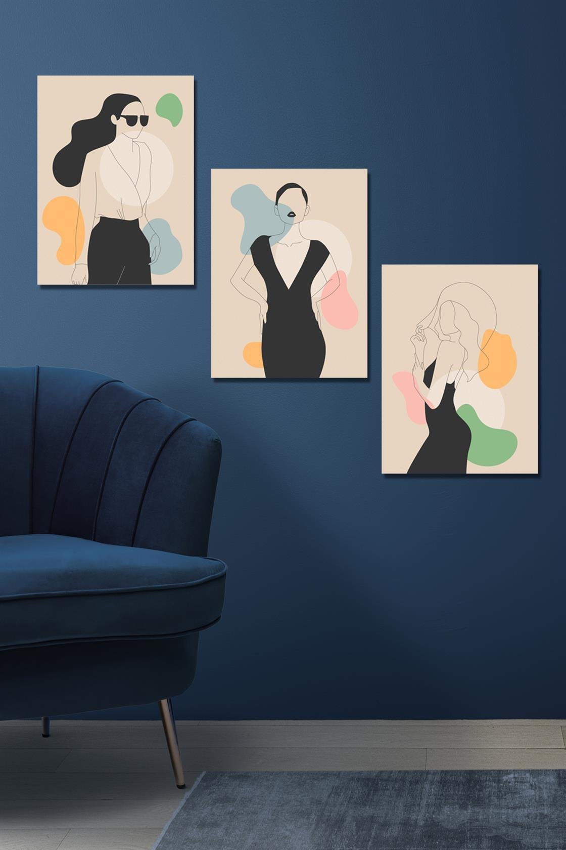 3 parça modern kadın tablo seti