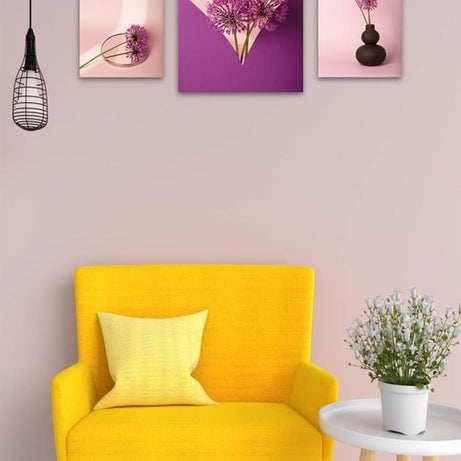 3 Parça Mor Çiçek Desenli Uv Baskı Tablo Seti