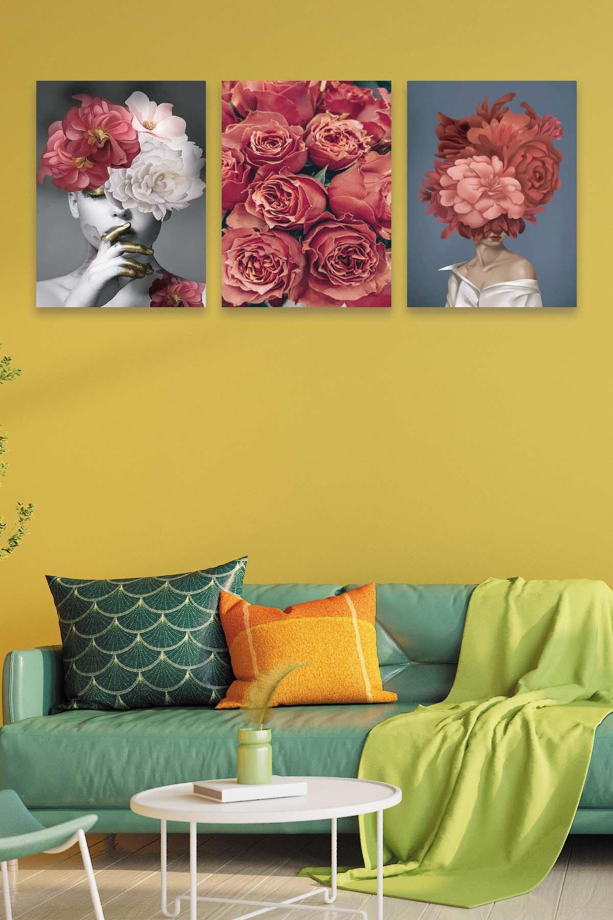 Modern Sanat Kadın Ve Gül Temalı Tablo Seti