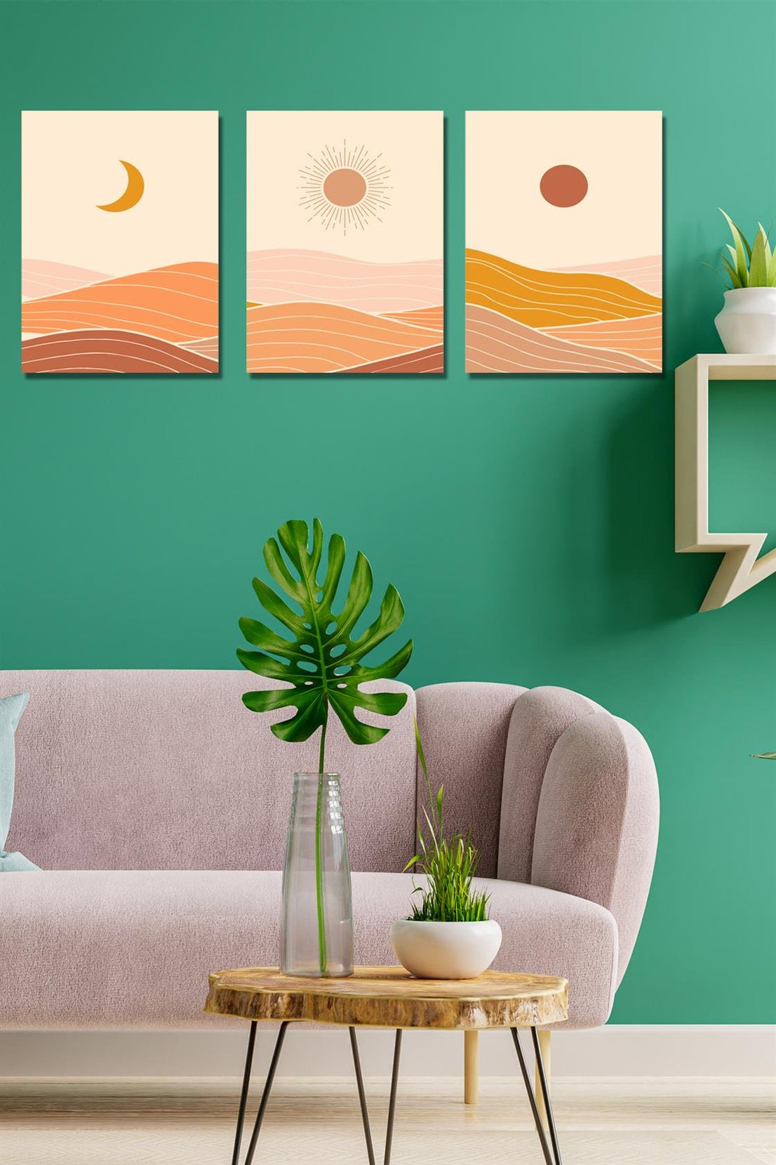 Modern doğa tarzı sanatsal 3'lü tablo seti
