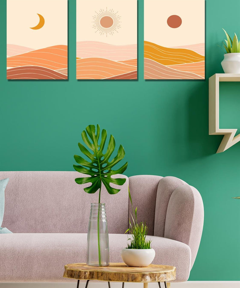 Modern doğa tarzı sanatsal 3'lü tablo seti