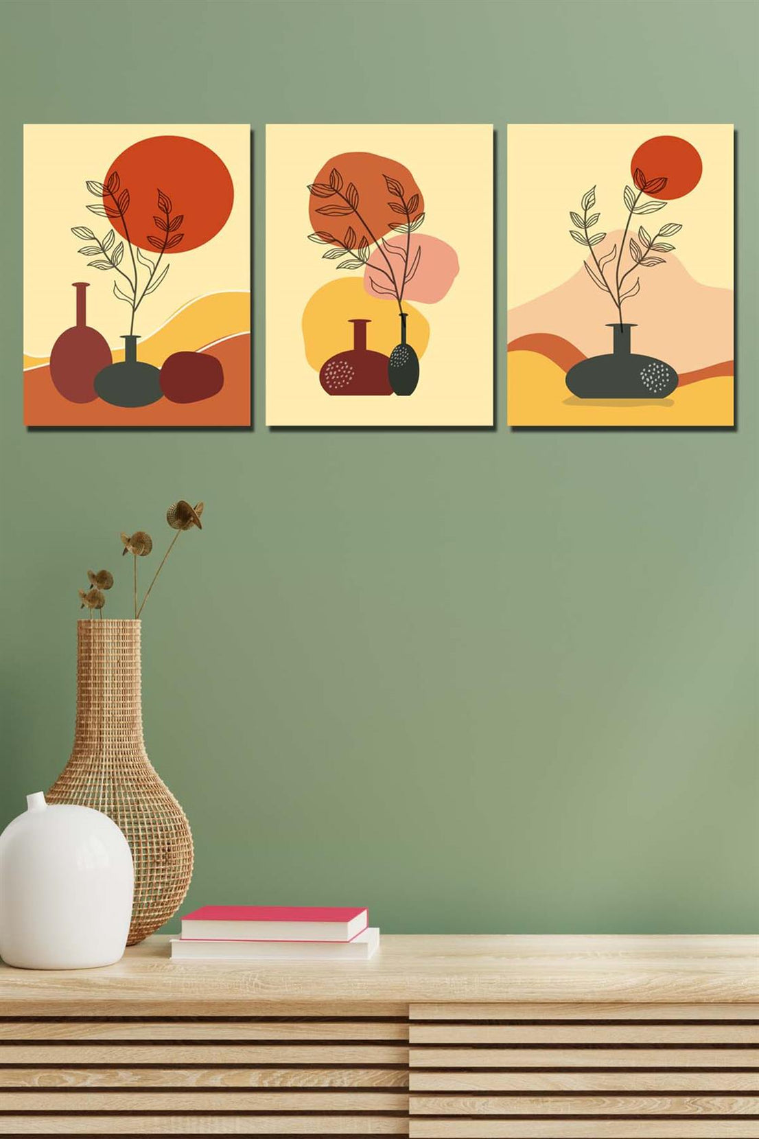 Bohem tarzında sanatsal 3'lü tablo seti