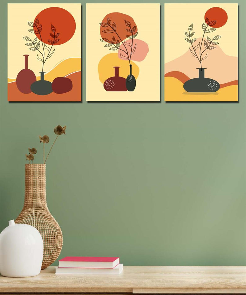 Bohem tarzında sanatsal 3'lü tablo seti