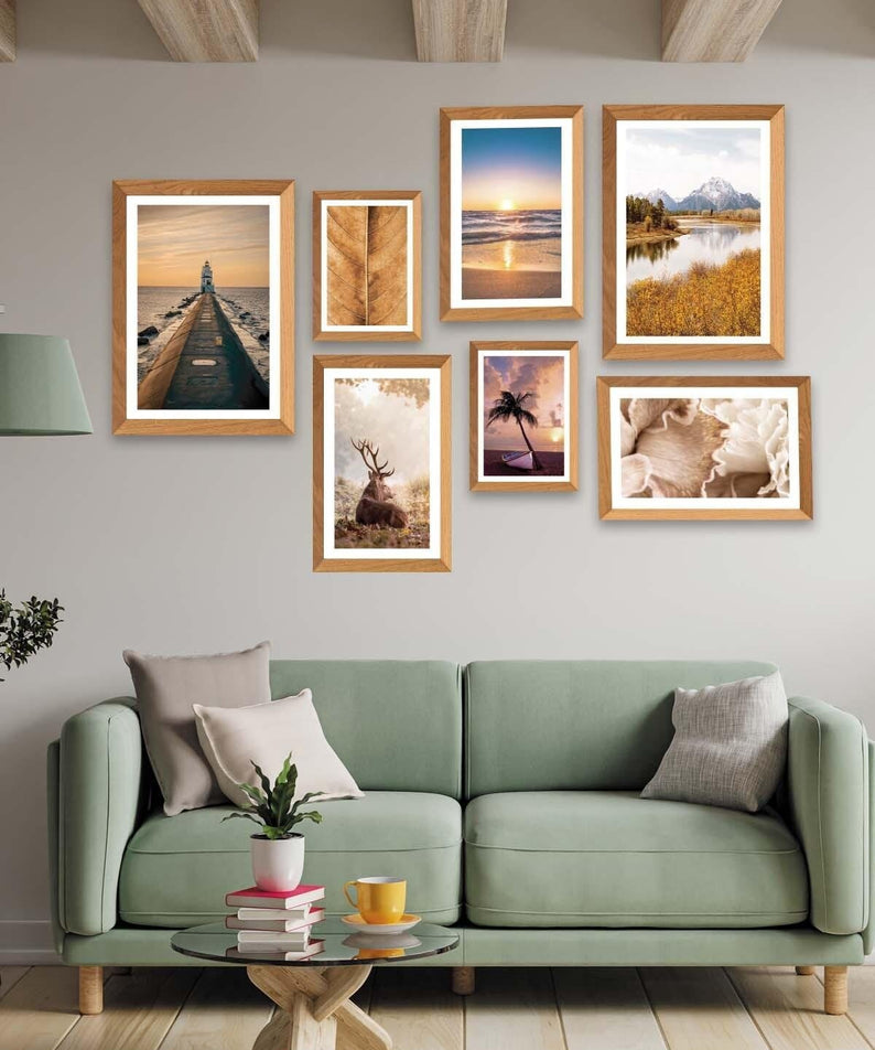 Deniz Feneri Manzara Ve Geyik Temalı Ahşap Çerçeve Görünümlü Tablo Seti