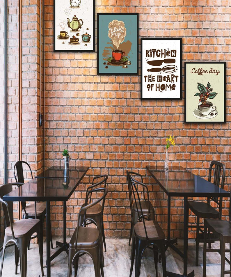 4 Parça Mutfak ve Cafe Dekorları İçin Mdf Tablo Seti