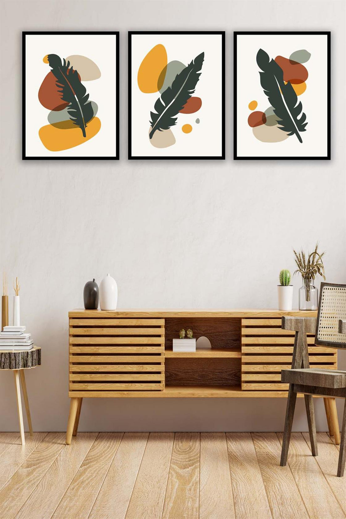 3 Parça Sanatsal Tüy Tarzında Tablo Seti