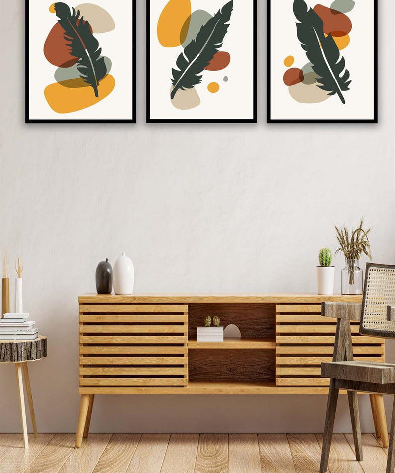 3 Parça Sanatsal Tüy Tarzında Tablo Seti