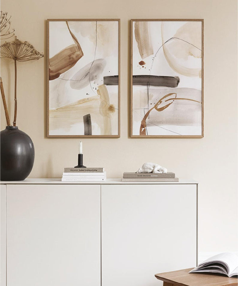 2 Parça Sanatsal Suluboya Tarzında Modern (AHŞAP ÇERÇEVE GÖRÜNÜMLÜ) Tablo Seti