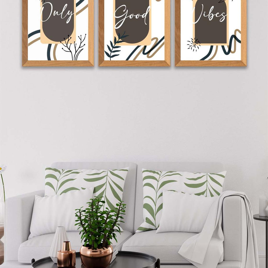 3 Parça Modern Sanatsal Tarzda (Ahşap çerçeve görünümlü) Uv Baskı Mdf Tablo Seti