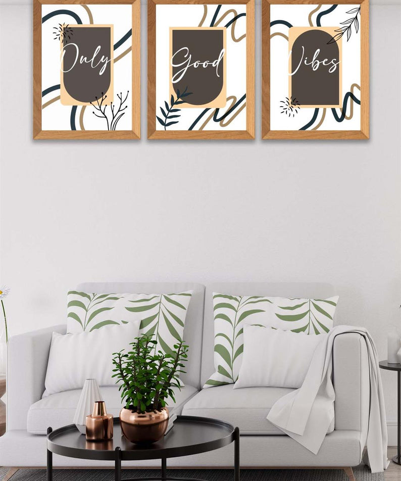 3 Parça Modern Sanatsal Tarzda (Ahşap çerçeve görünümlü) Uv Baskı Mdf Tablo Seti