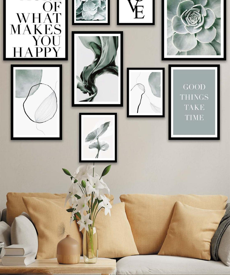 Do More Yeşil Botanik Çiçek Temalı Tablo Seti