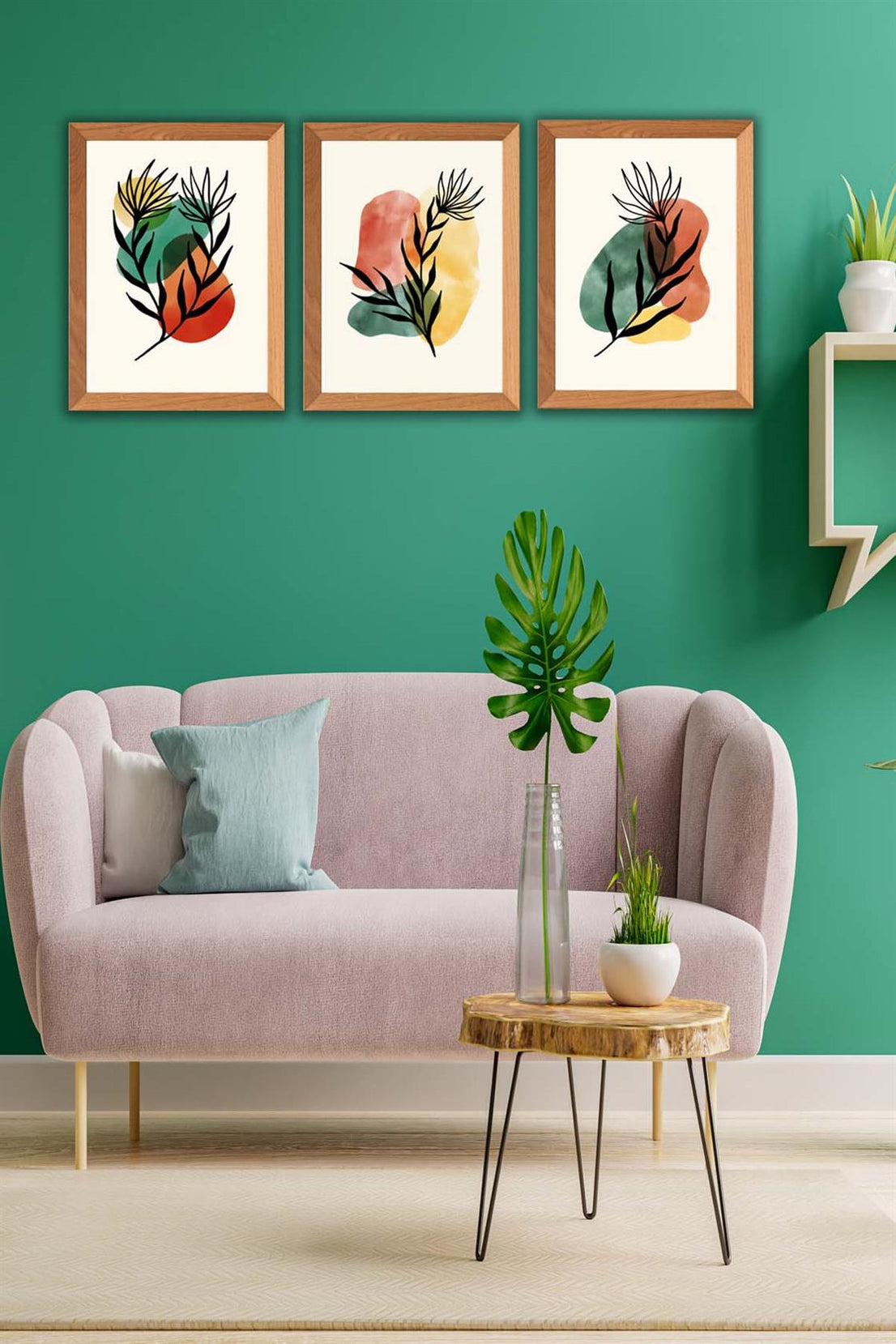 Suluboya Tarzında Ahşap Çerçeve Görünümlü (Uv) Baskı Tablo Seti