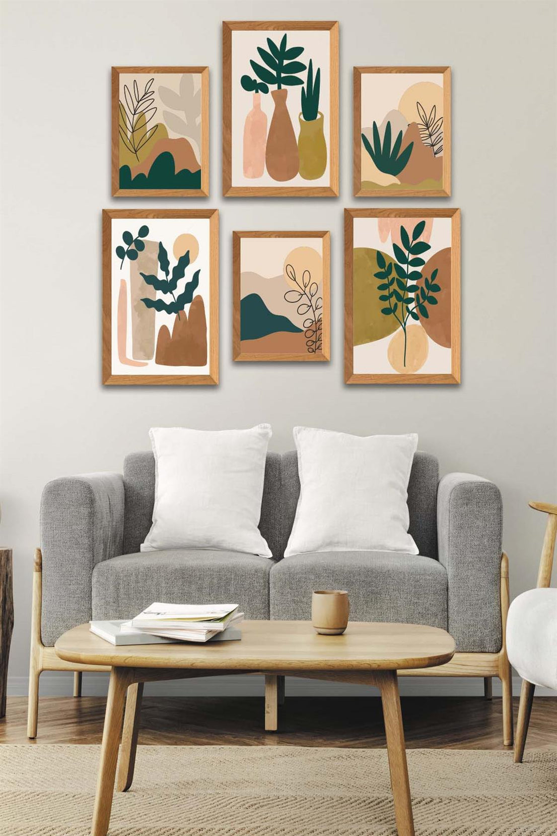 6 Parça Sanatsal Bohem Tarzında (Ahşap çerçeve görünümlü) Uv Baskı Mdf Tablo Seti