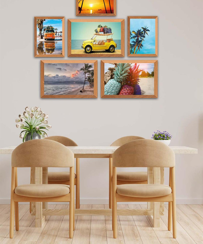 6 Parça Yaz Manzara Tarzında Ahşap Çerçeve Görünümlü Uv Baskı Mdf Tablo Seti