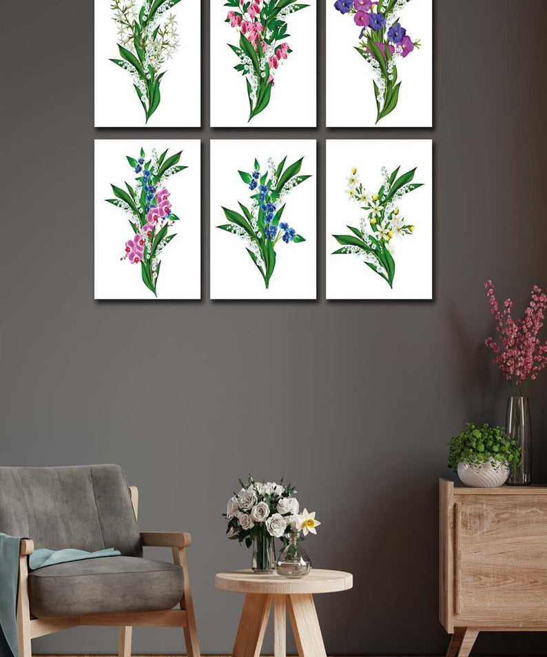 6 Parça Yeşil Çiçekler tablo seti