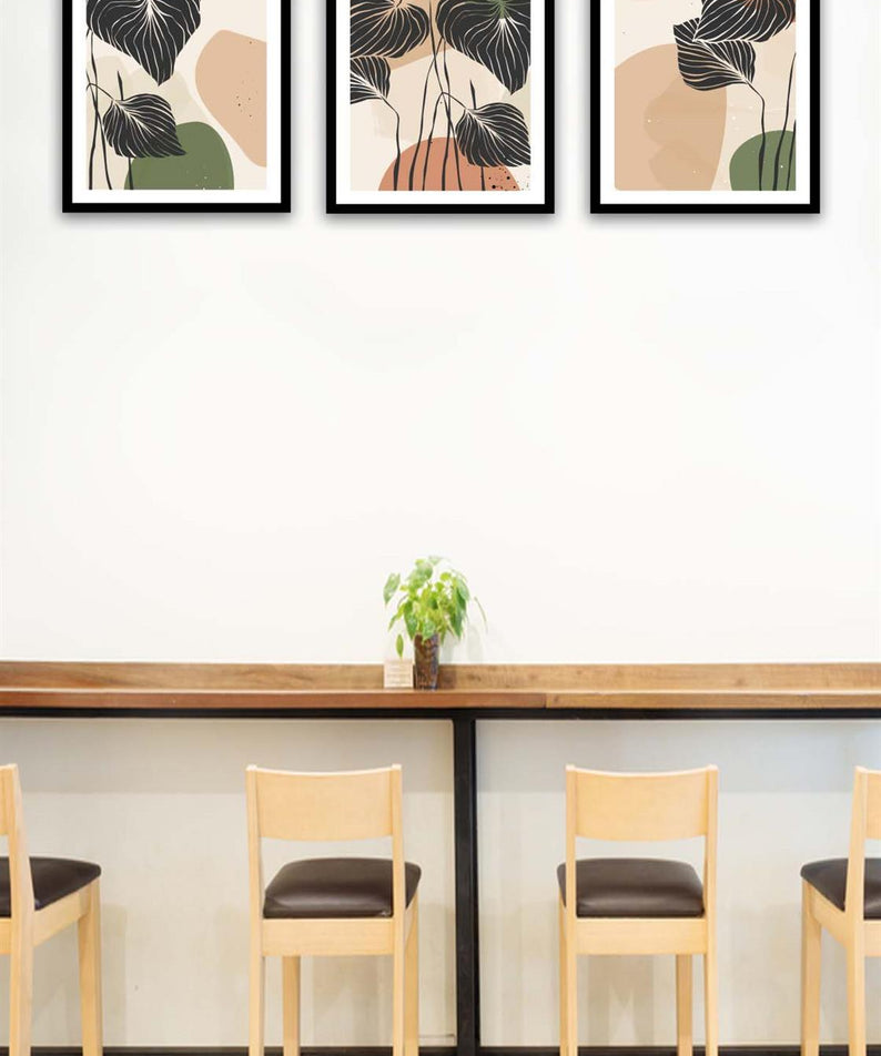 3 Parça Botanik Çiçek Bohem Tasarım Uv Baskı Mdf Tablo Seti